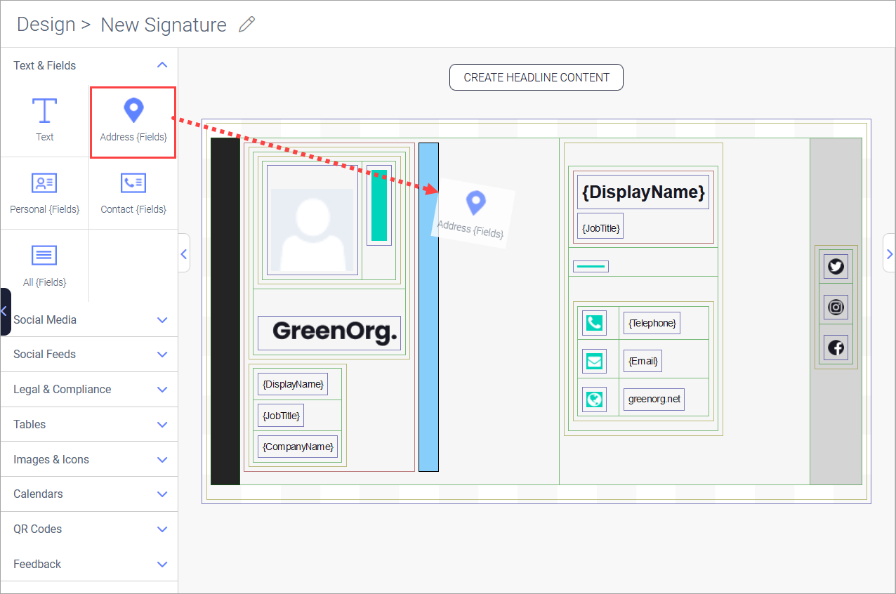 Working with the Address {Fields} signature element Exclaimer